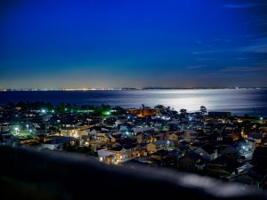 伊勢湾の夜景　満月、星景写真　2021年10月20日